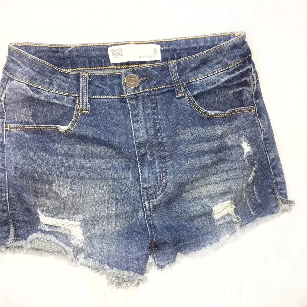 RSQ Maui High Rise distressed festival jean shorts